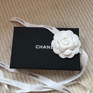 Chanel matte black box with ribbon and camellia flower
